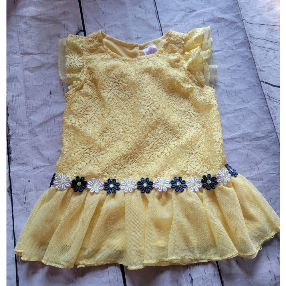 Baby Girls Yellow Lace Tunic Top Ruffles Daisy Flowers 24 MO